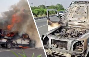 Batala Highway ‘ਤੇ ਅੱਗ ਦਾ ਗੋਲਾ ਬਣੀ ਚਲਦੀ ਗੱਡੀ, ਚਾਲਕ ਨੇ ਛਾਲ ਮਾਰ ਕੇ ਬਚਾਈ ਜਾਨ